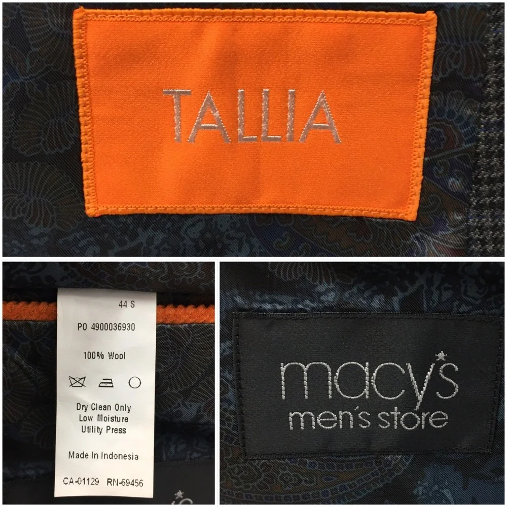 TALLIA Mens Wool Blazer Sport Coat Casual‎ Jacket Size 44S Two Button Suit